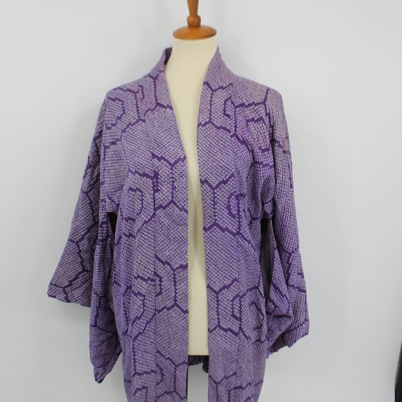 Vintage Silk Purple Pattern Lined Jacket L - Picture 2 of 8